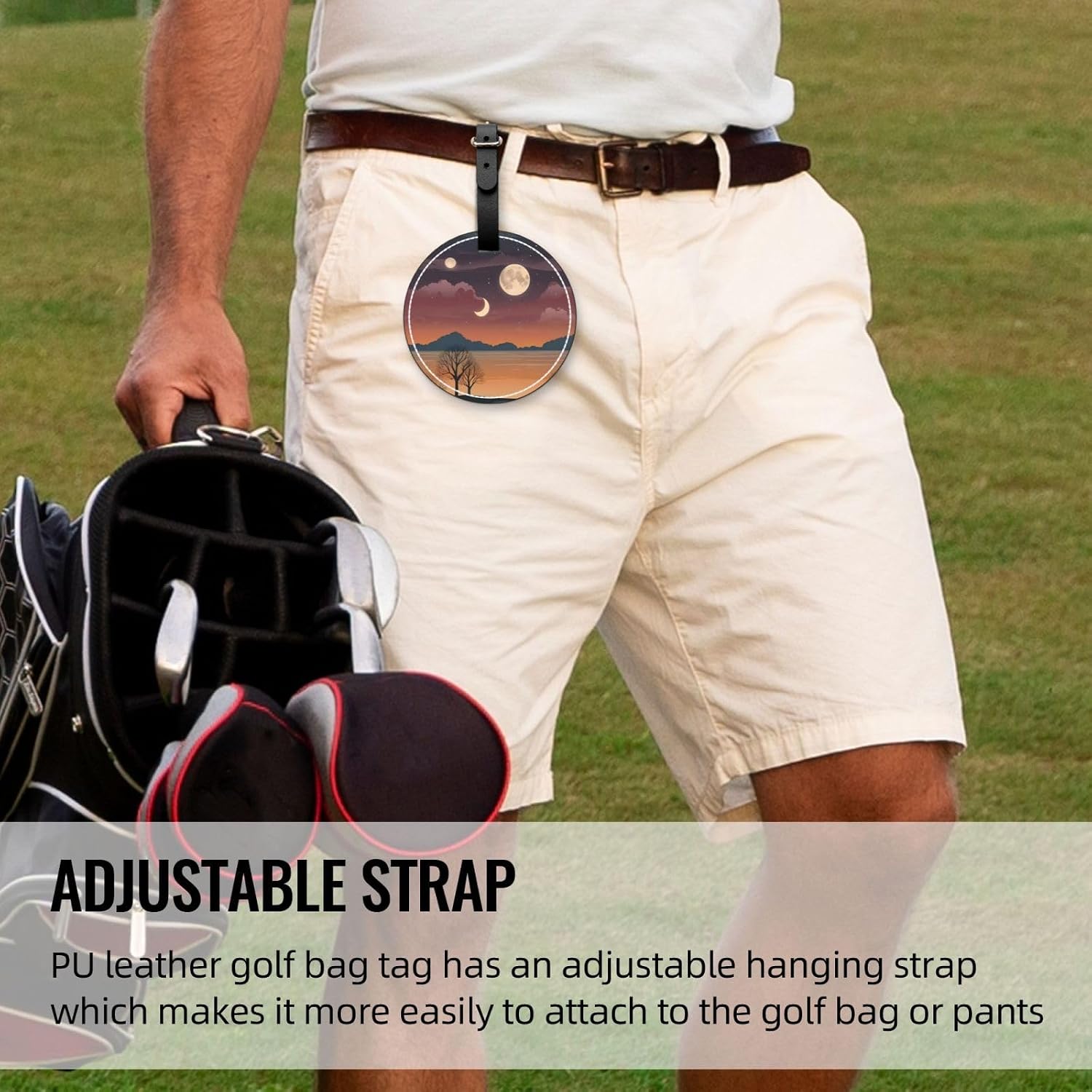 Evening Moon Black Printed Golf tee Storage Bag - for Men only, Durable PU Material, Easy to Carry, Enhance The Golf Experience