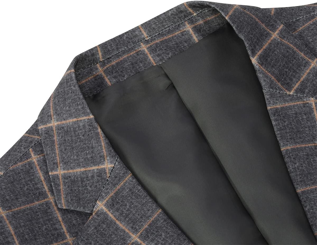 Cloudstyle Mens 3-Piece Plaid Suit Set Modern Fit Jacket Tux Blazer Vest Pants