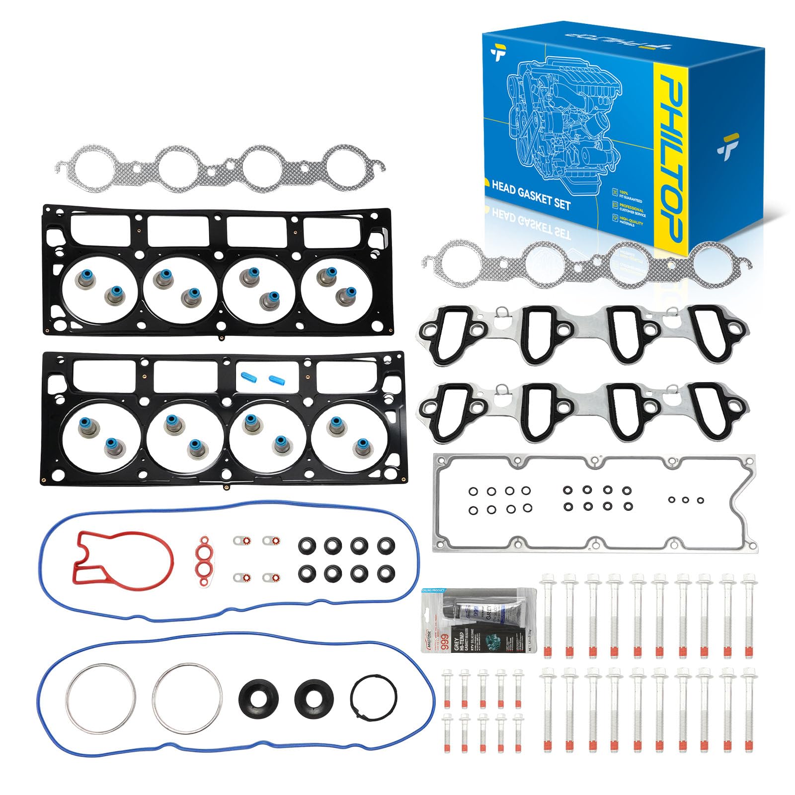 PHILTOP HS26192PT2 Head Gasket Set Compatible with Silverado 2500 HD 2004-2007, Express 3500 2004-2007, GMC Sierra 2500 HD 2004-2007, Hummer H2 2004-2007, Cadillac Escalade 2004-2005