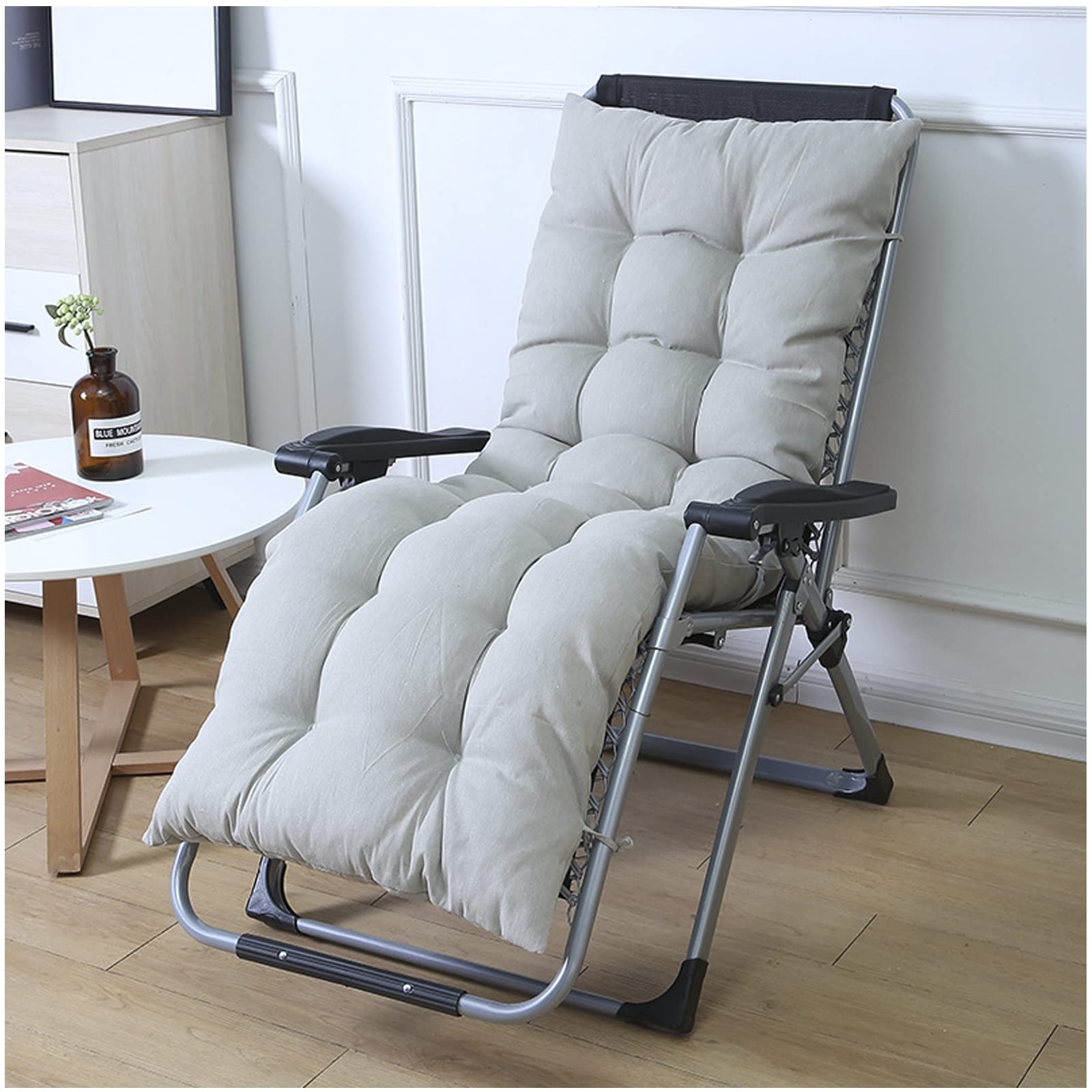 N/A Patio Chaise Lounger Cushion, Thicken Soft Recliner Rocking Chair Sofa Seat Cushions, Non-slip Comfortable Bench Mattress Pad for Outdoor Indoor Home Office Furniture,Light grey