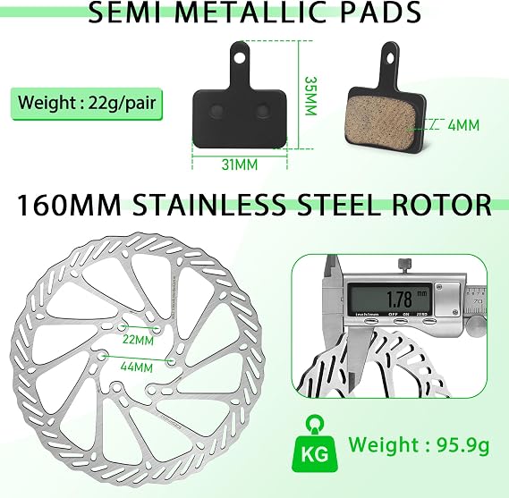 MTB Bike Disc Brake kit - Mechanical Disc Brakes Aluminum Alloy Caliper for Mountain Bike with 160mm Stainless Steel Rotor/Floating Rotors