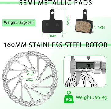 MTB Bike Disc Brake kit - Mechanical Disc Brakes Aluminum Alloy Caliper for Mountain Bike with 160mm Stainless Steel Rotor/Floating Rotors
