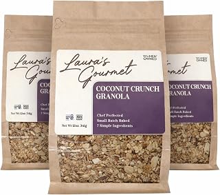 Laura's Gourmet Granola Coconut Crunch, 12 oz - 3 packs, Gluten-Free Oats, Vegan, Dairy & Soy Free Snack, Organic Agave & Coconut Chips, Artisan, Breakfast Cereal, Non-GMO, Natural