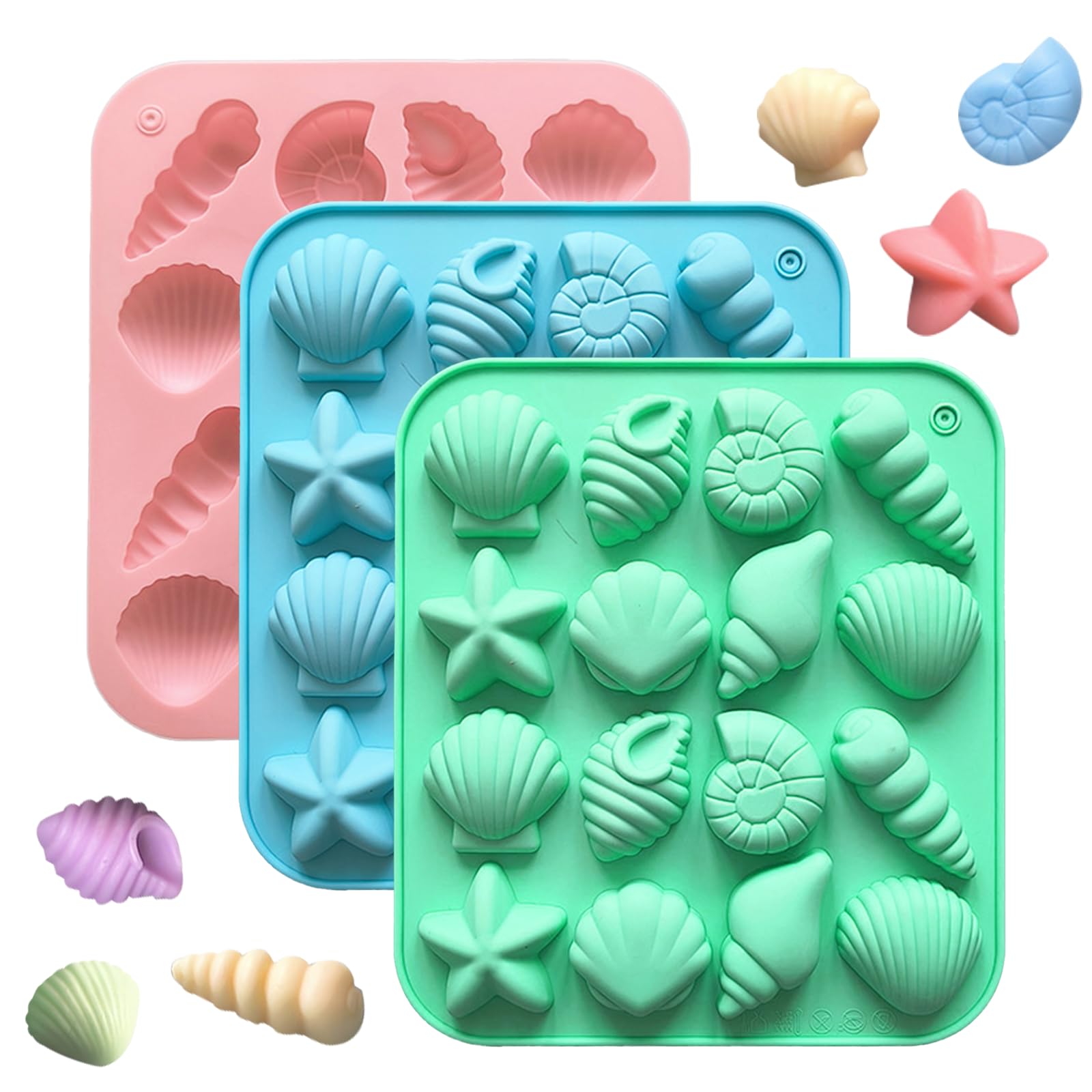 3 Pcs Chocolate Seashell Mold, Ocean Themed Seashell Silica Gel Mold Suitable for Craft Baking, Chocolate Candy Resin and Soap Making, DIY Home Decoration and Gift Making Projects(Three Colors)