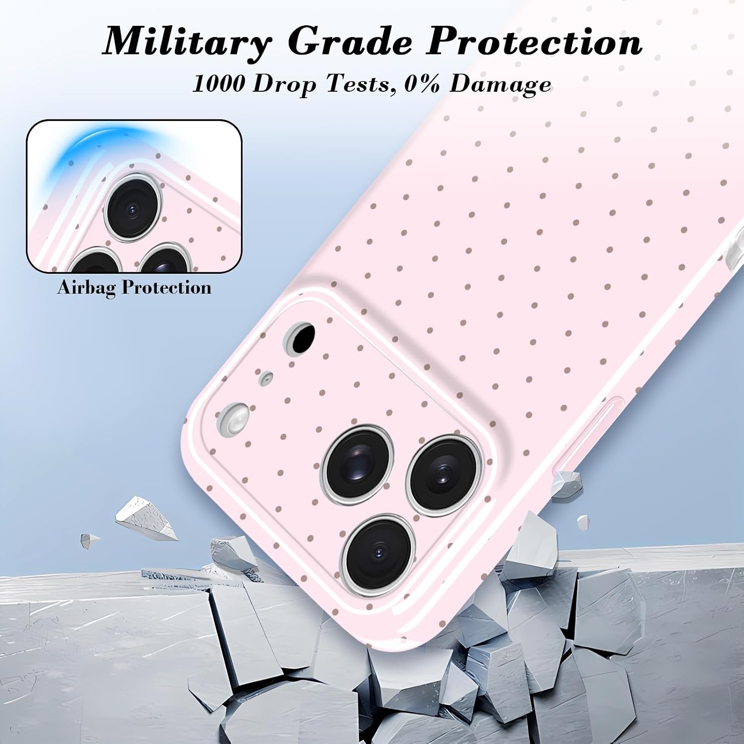 For iPhone 17 Pro Max Case Cute Polka Dot Slim Shockproof Cover, Pink image 5