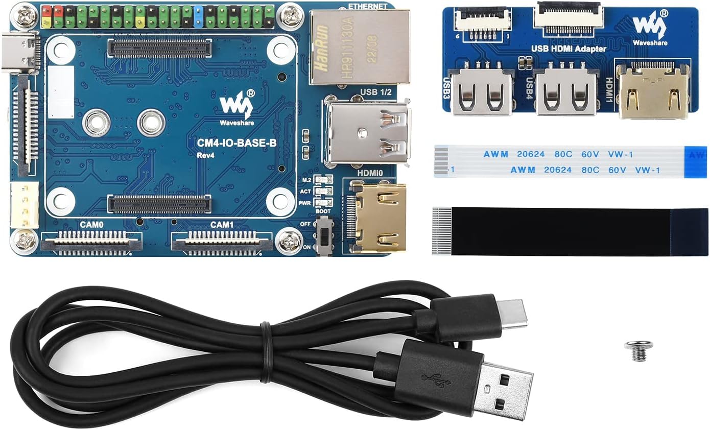 Components included in the Waveshare CM4-IO-BASE-B bundle
