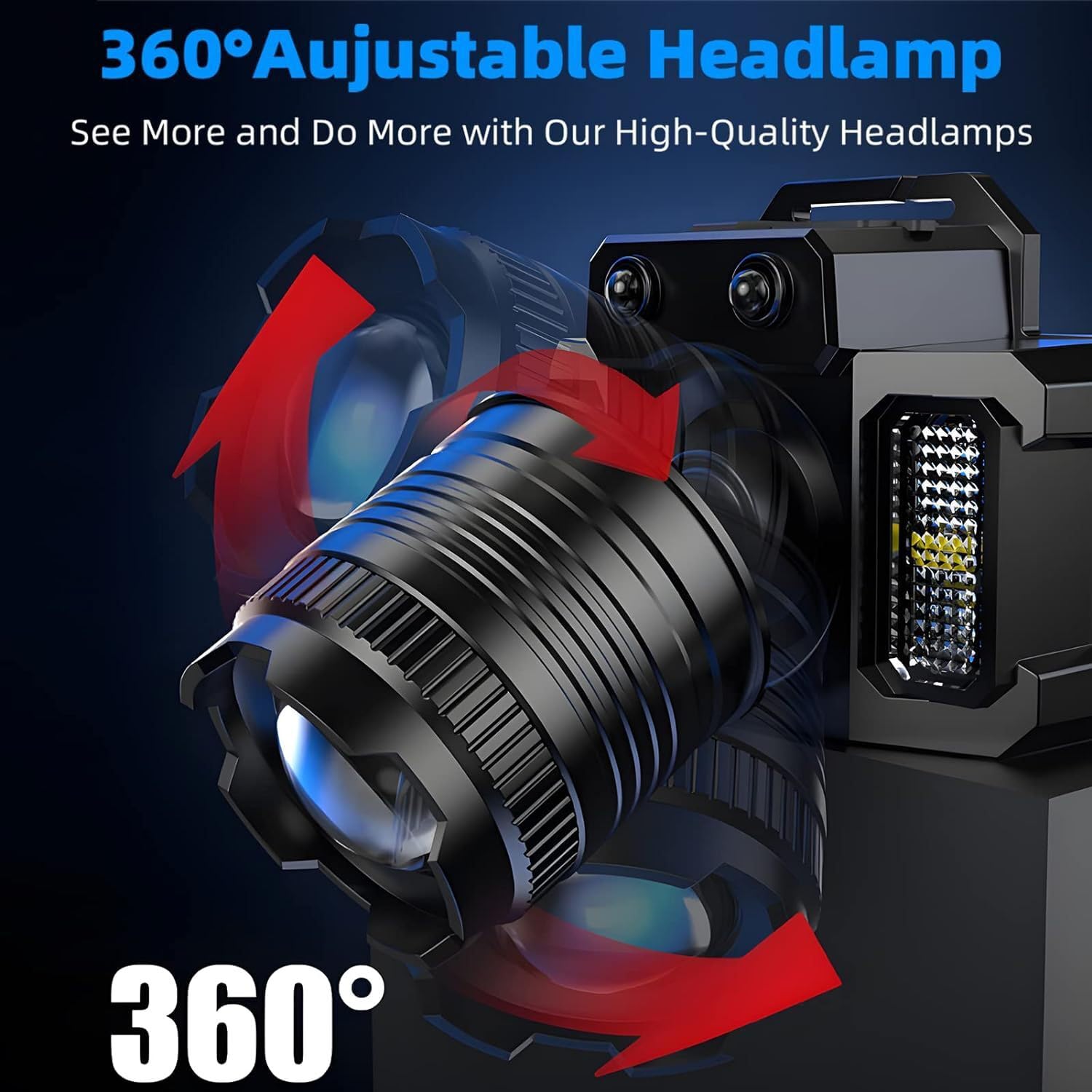 Wrrozz Stirnlampe Wiederaufladbare Stirnlampe LED, Super Hell Bewegungsmelder Kopflampe mit Rot/Weiß/Blau Licht, Wasserdicht Erwachsene Stirn Taschenlampe Scheinwerfer für Camping, Laufen, Wandern