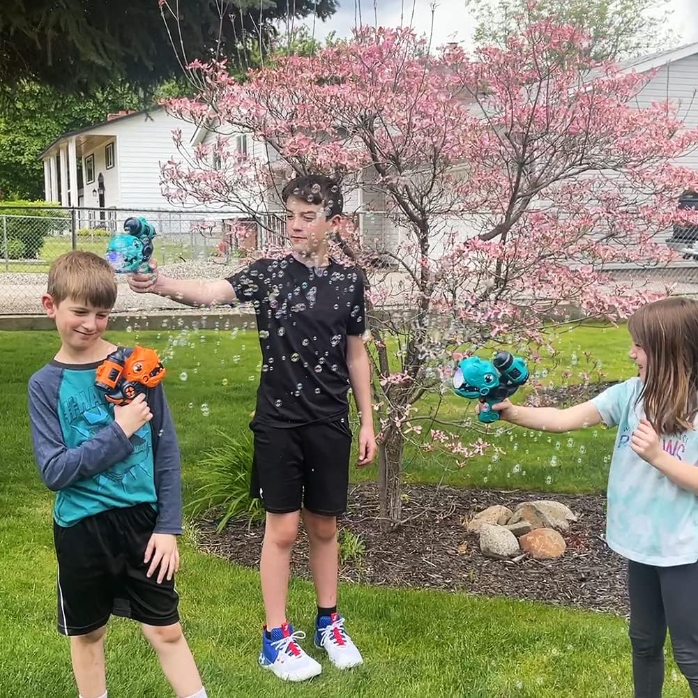 2 PCS Dinosaur Bubble Gun Blaster for Kids, Outdoor Bubble Machine Blower Maker with Lights and Sounds, Birthday Toys Gifts for 1 2 3 4 5 6+ Years Toddlers Boys and Girls