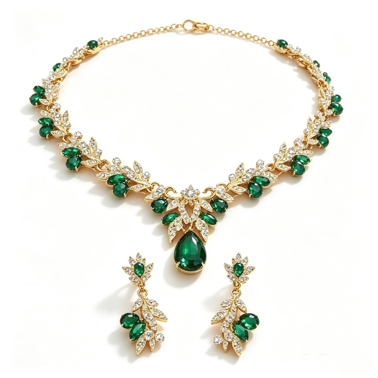 1 Necklace Set for Women Stylish Green Jewellery, Elegant Choker Set for Wedding Party and Romantic Celebrations, Emerald Green Jewellery Set with Earrings Jewellery-image-40