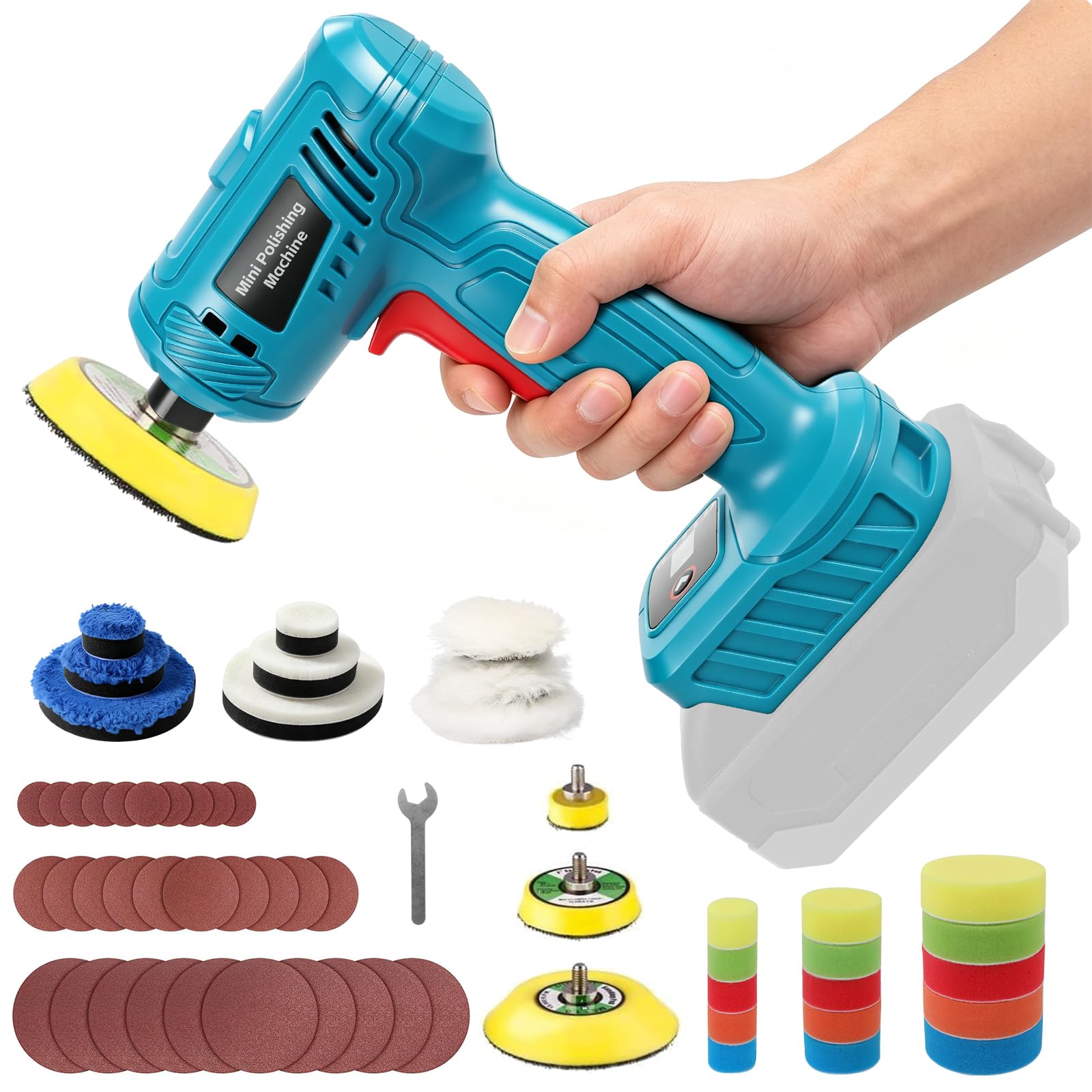 Mini Pulidora Orbital Compatible con Makita 18V 25/50/75 mm | Motor sin escobillas, pulidora compacta con discos de 25, 50 y 75 mm, lijadora inalámbrica, sin batería ni cargador incluidos