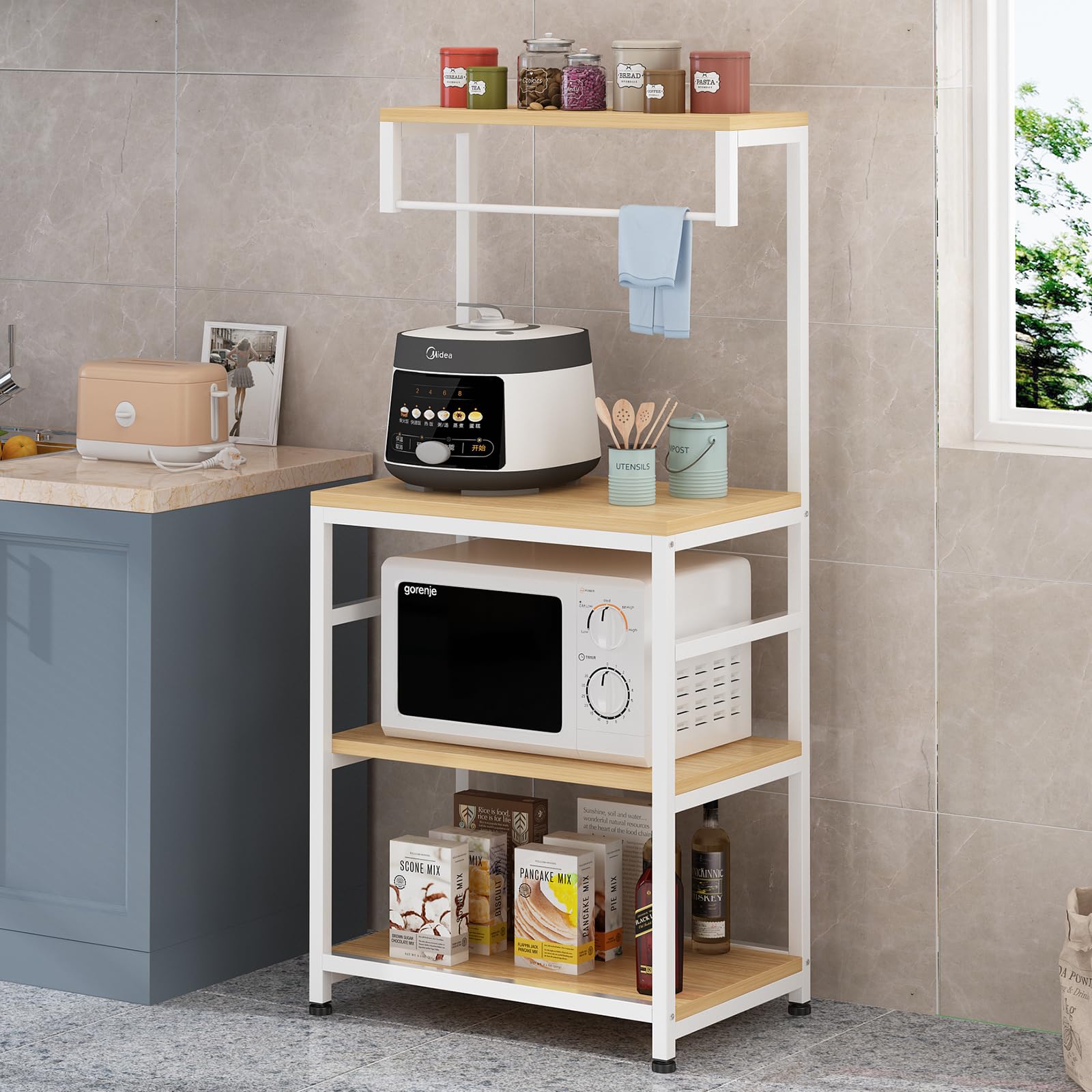 Amazon Brand - Umi Kitchen Storage Shelf Rack Microwave Oven Stand for Kitchen OTG Stand Toaster Spice Plate Dishes Mixers Bakers Rack Kitchen Storage Rack (KR-03) (B0D83YH2GV) Amazon Price History, Amazon Price Tracker