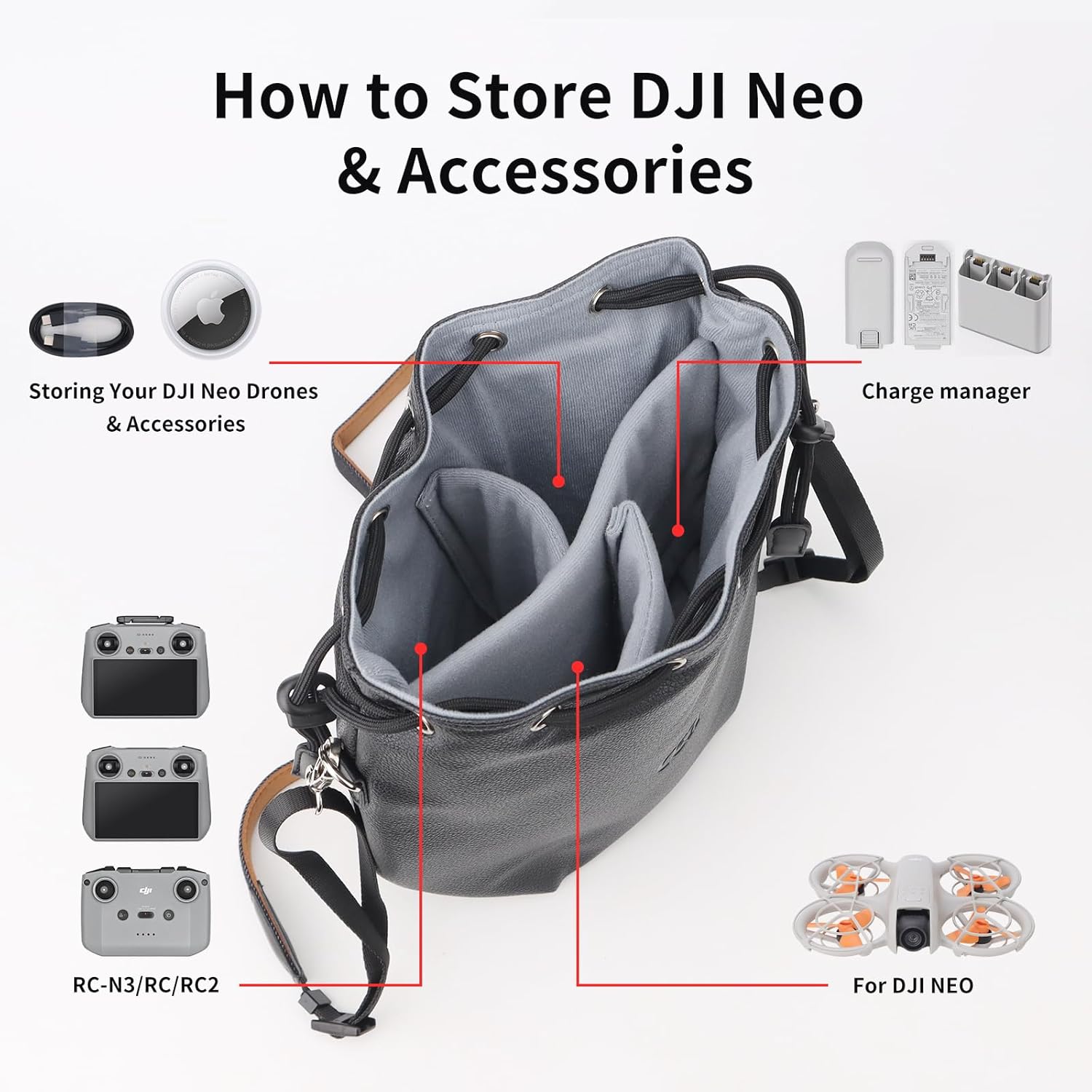 CQT Drawstring Osmo 360 Mini 3 4 Pro Bag, Drone PU Leather Crossbody shoulder Bag Pouch Handbag Waterproof Storage Bag for DJI Mavic MINI 4 3 PRO 2 SE 4K and NEO 2 Drone Accessories (Olive Green)