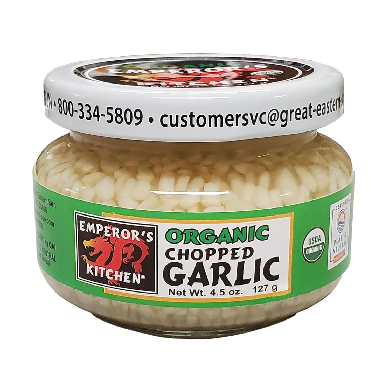 Emperor's Kitchen Organic Chopped Garlic - USDA Certified Organic, Vegan, Ready-to-Use 4.5oz Jar for Easy Meals