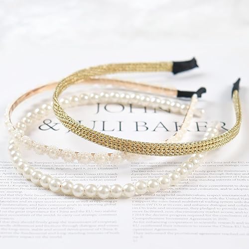 Miniatura 2 de Vagrom 8 diademas para mujeres y niñas, diadema de perlas doradas, diademas de metal con mariposas y flores, accesorios para el cabello de boda para