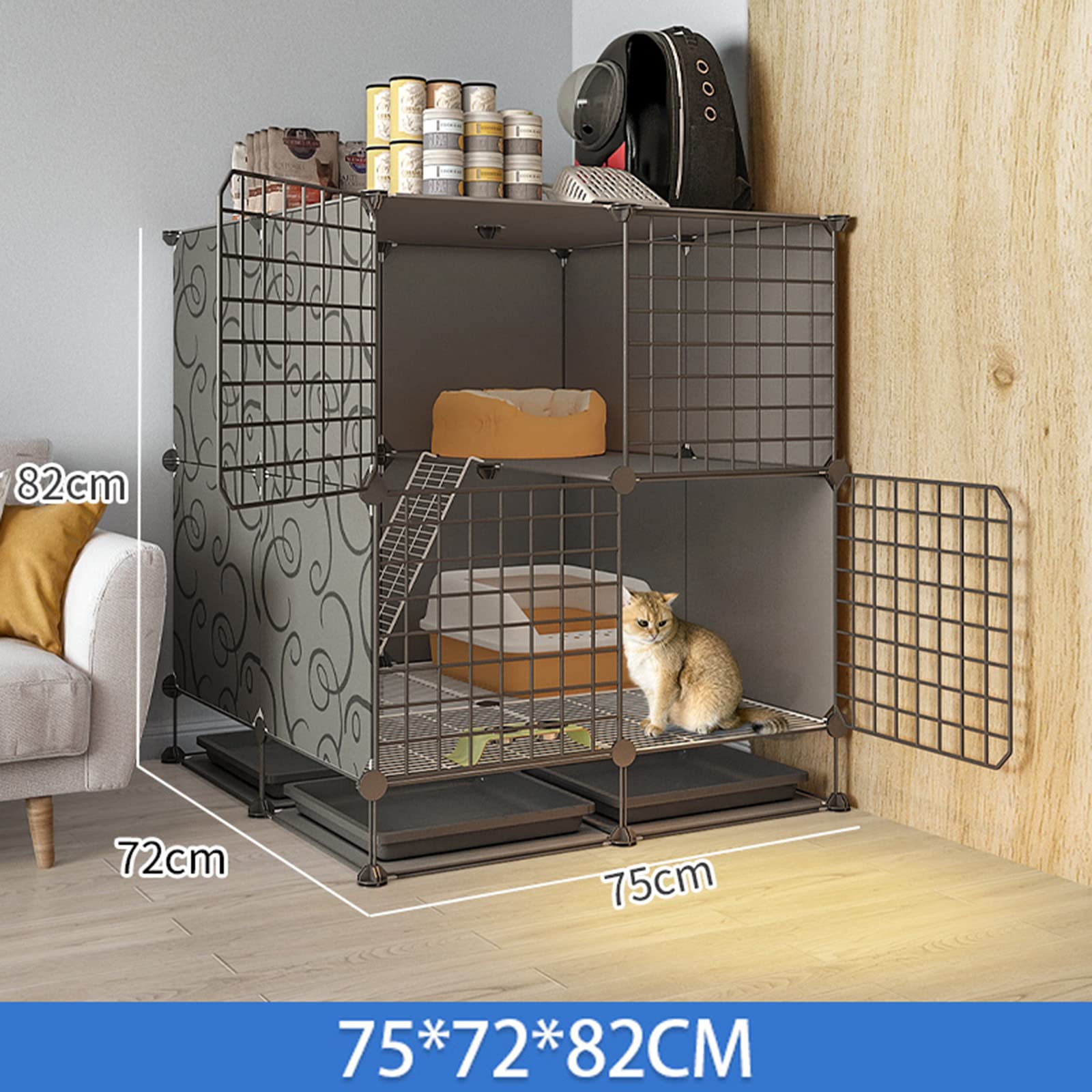 Gabbia per gatti da interno di grandi dimensioni, pieghevole, adatta a piccoli animali, in metallo, ideale per balconi e balconi (75 * 72 * 82 cm)
