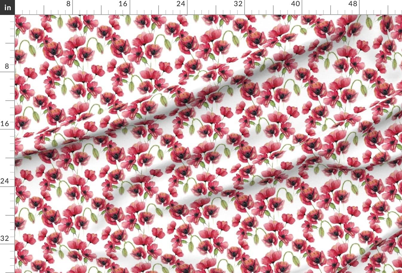 Spoonflower Fabric - Red Poppies Pattern Summer Floral Flowers Field Watercolor Spring Printed on Upholstery Velvet Fabric Fat Quarter - Upholstery Home Decor Bottomweight Apparel