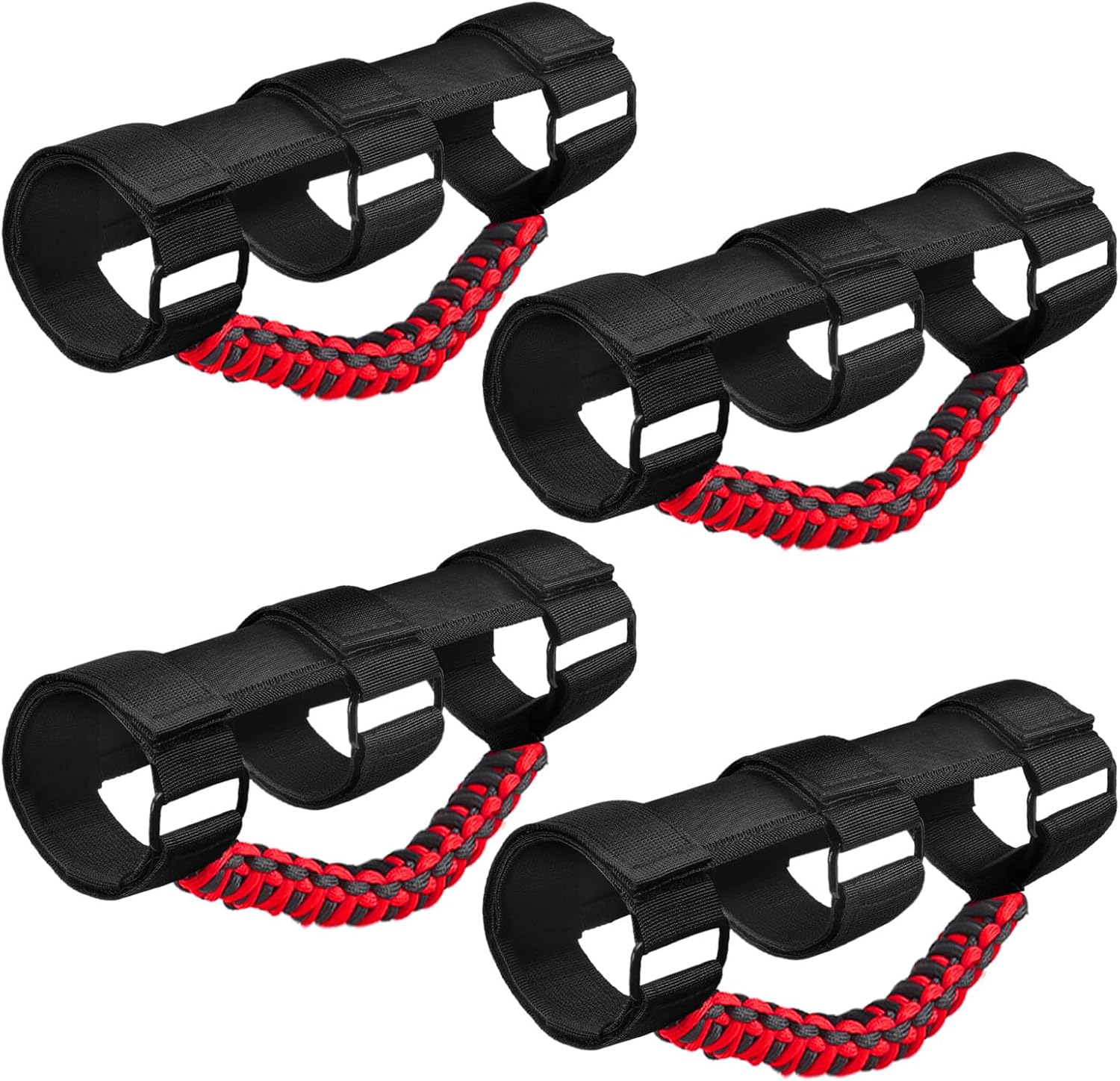 Roll Bar Grab Handles Paracord Hand Grips Accessories for Jeep Wrangler JL JK TJ YJ Gladiator 4XE Rubicon Sahara Unlimited (Red 4 Pack)