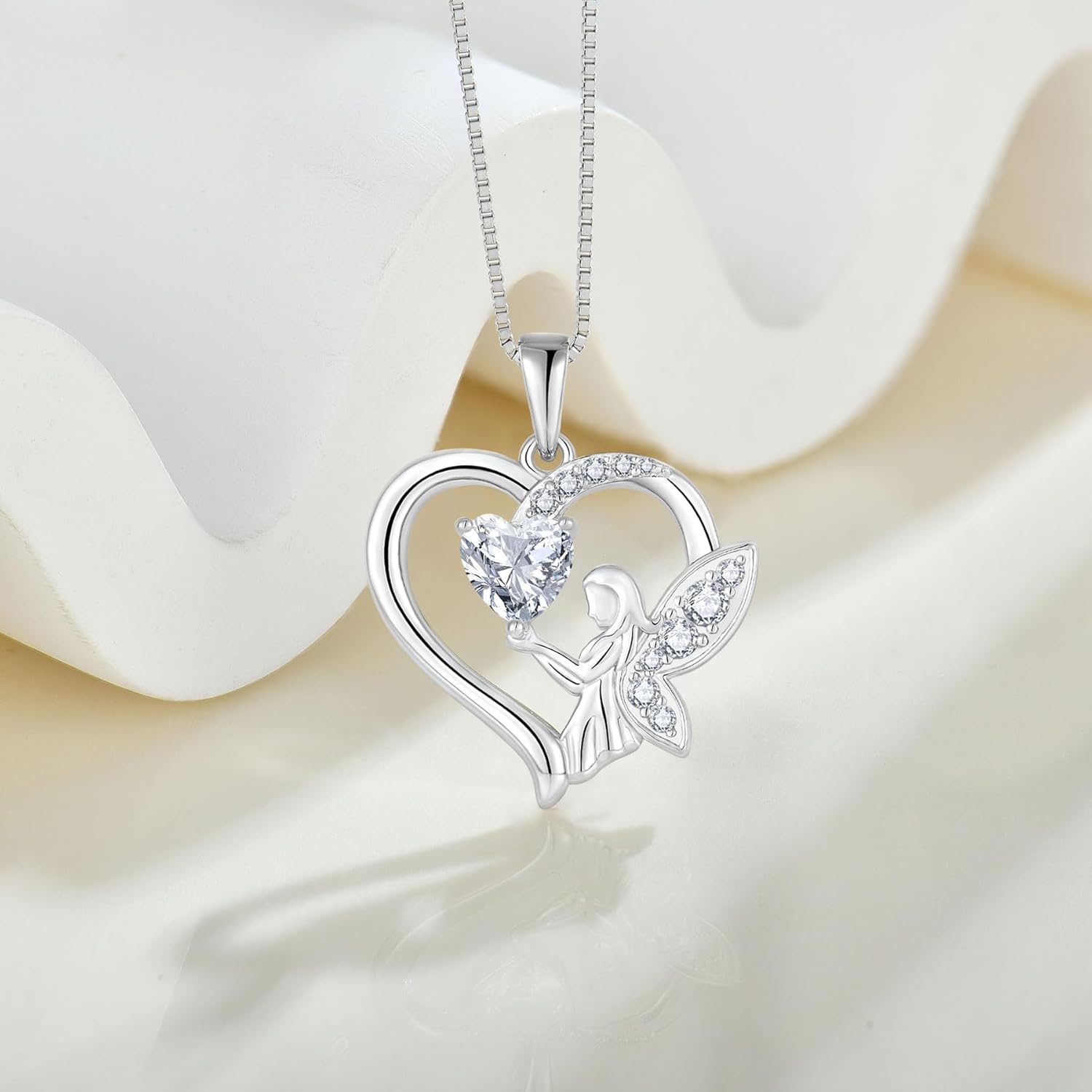 Guardian Angel Necklace 925 Sterling Silver Heart Angel Wings Pendant Birthstone Jewelry for Women - Image 4