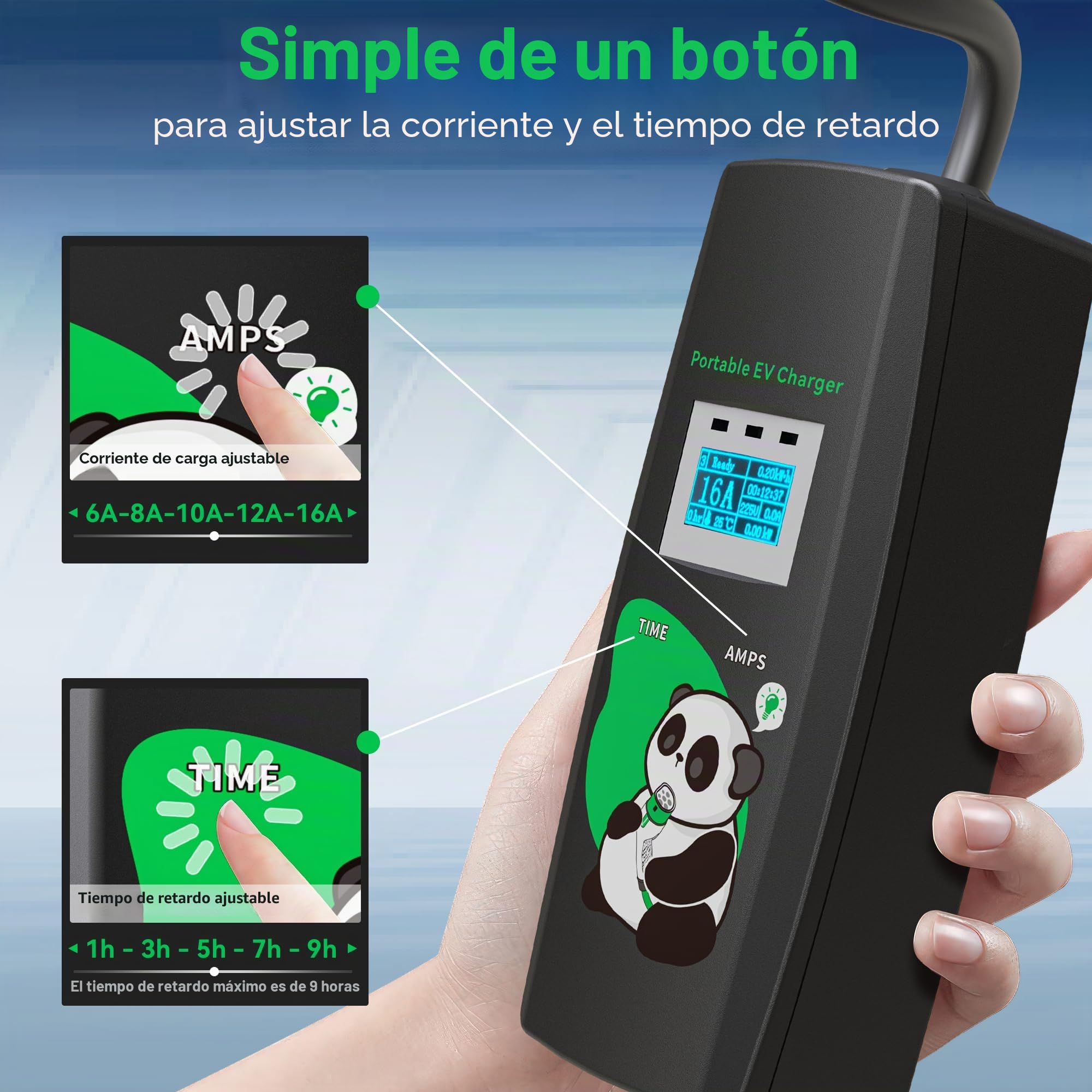 KHONS Cargador Coche Electrico Tipo 2 con Enchufe CEE de 5 Metros, 6-16 A, trifásico, 11 kW, IP65, Estación de Carga para Pared móvil IEC 62196-2 con Bolsa de Transporte