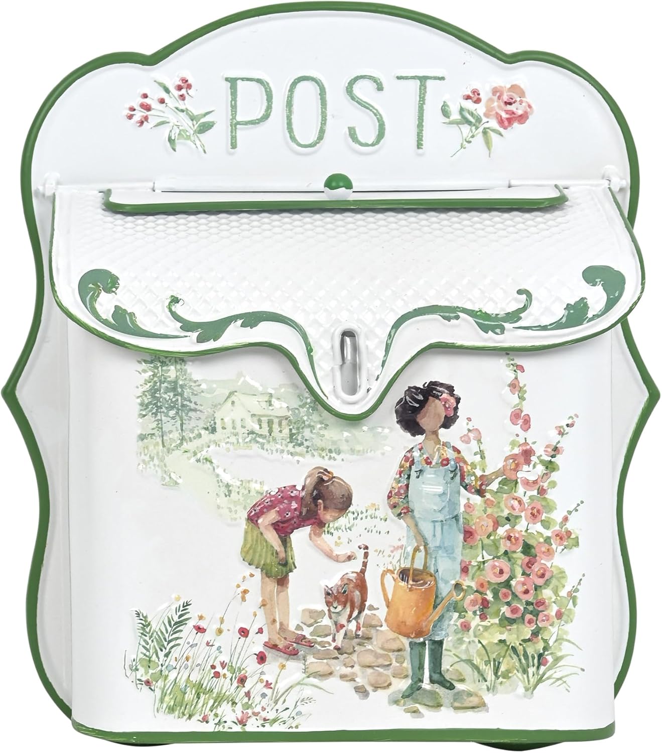Vintage Wall Mount Mailbox for Outside Metal Decor Mailboxes Antique Style Nostalgic Charm for Home Door Garden Farmhouse House Decorations (White)
