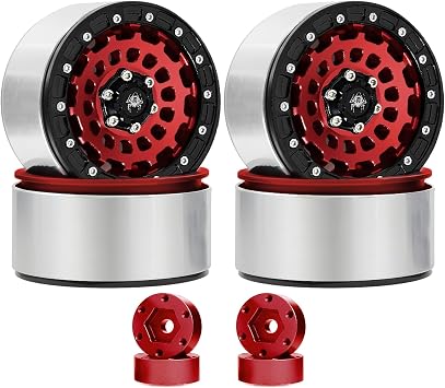 REDSPIDER 2.6 Beadlock Wheel Rims 4PCS for with 17mm/12mm Hexes Compatible with MJX H8H MK07 KM4 4082/83 SCX10 TRX4 TRX6 FCX10 GEN7/8 1/7 1/8 1/10 Off Road Crawler Car Red