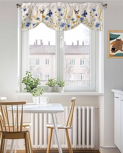Miniatura 10 de Cortina de cenefa con lazo de hojas de mariposa para cocina, sala de estar, dormitorio, baño, cafetería, bolsillo para barra, panel de cortina corto