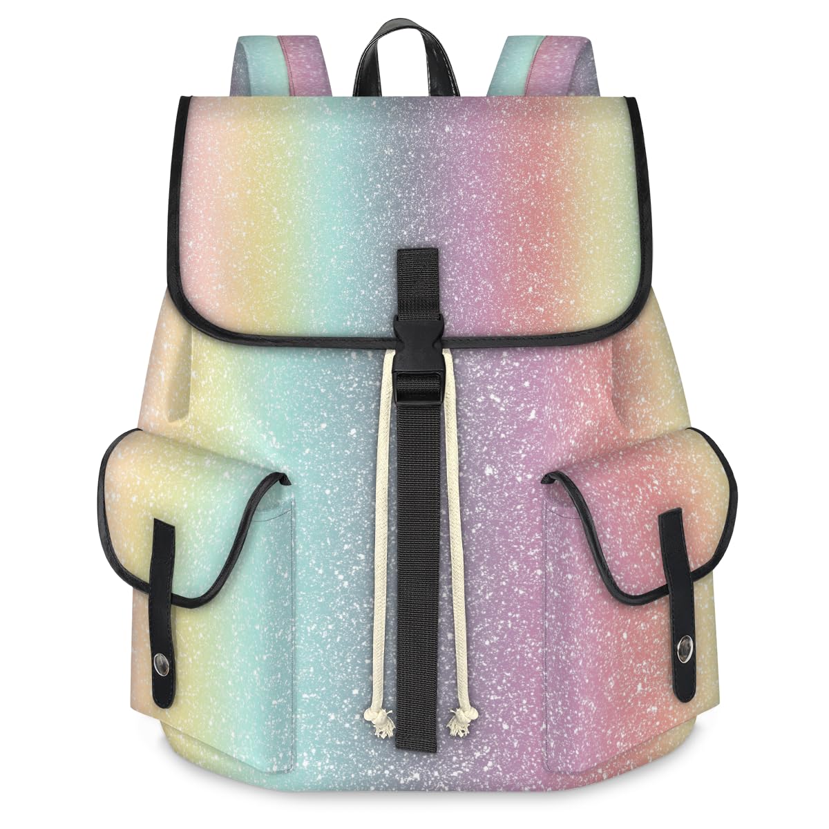 Rainbow Glitter Star Travel Laptop Backpack for Women Men Large Capacity Waterproof 15 Inch Computer Drawstring Nurse Casual Daypack for Travel Sports