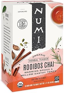 Numi Organic Rooibos Chai Tea, 18 Tea Bags, Red Tea with Cinnamon, Allspice & Ginger, Caffeine Free (Packaging May Vary)