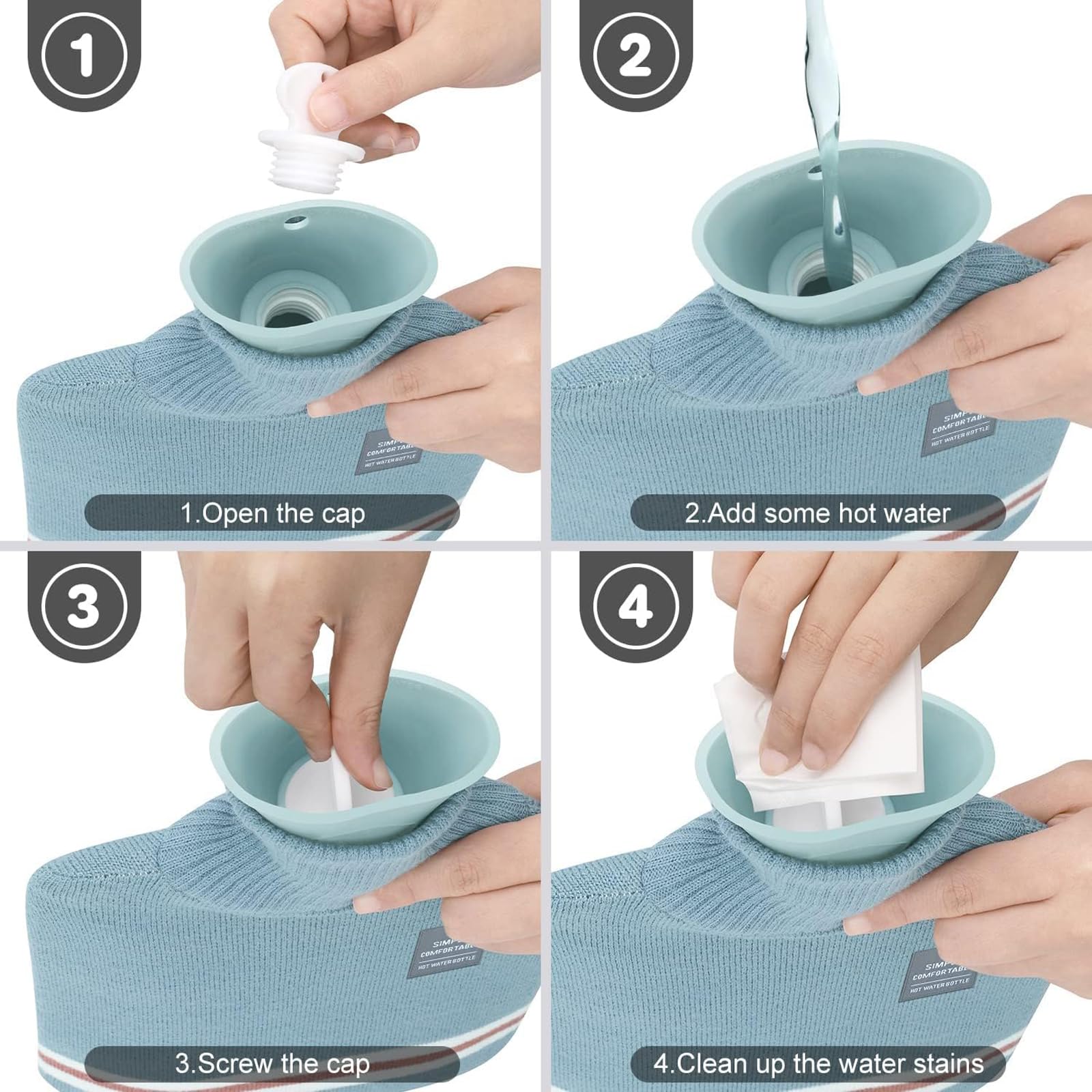 Bolsa de Agua Caliente con Funda de Peluche 2L Grande Botella de Agua Caliente para Adultos y Niños Bolsas Agua Caliente Antifugas para Mantener el Dolor Muscular Menstrual y Articular (Azul)