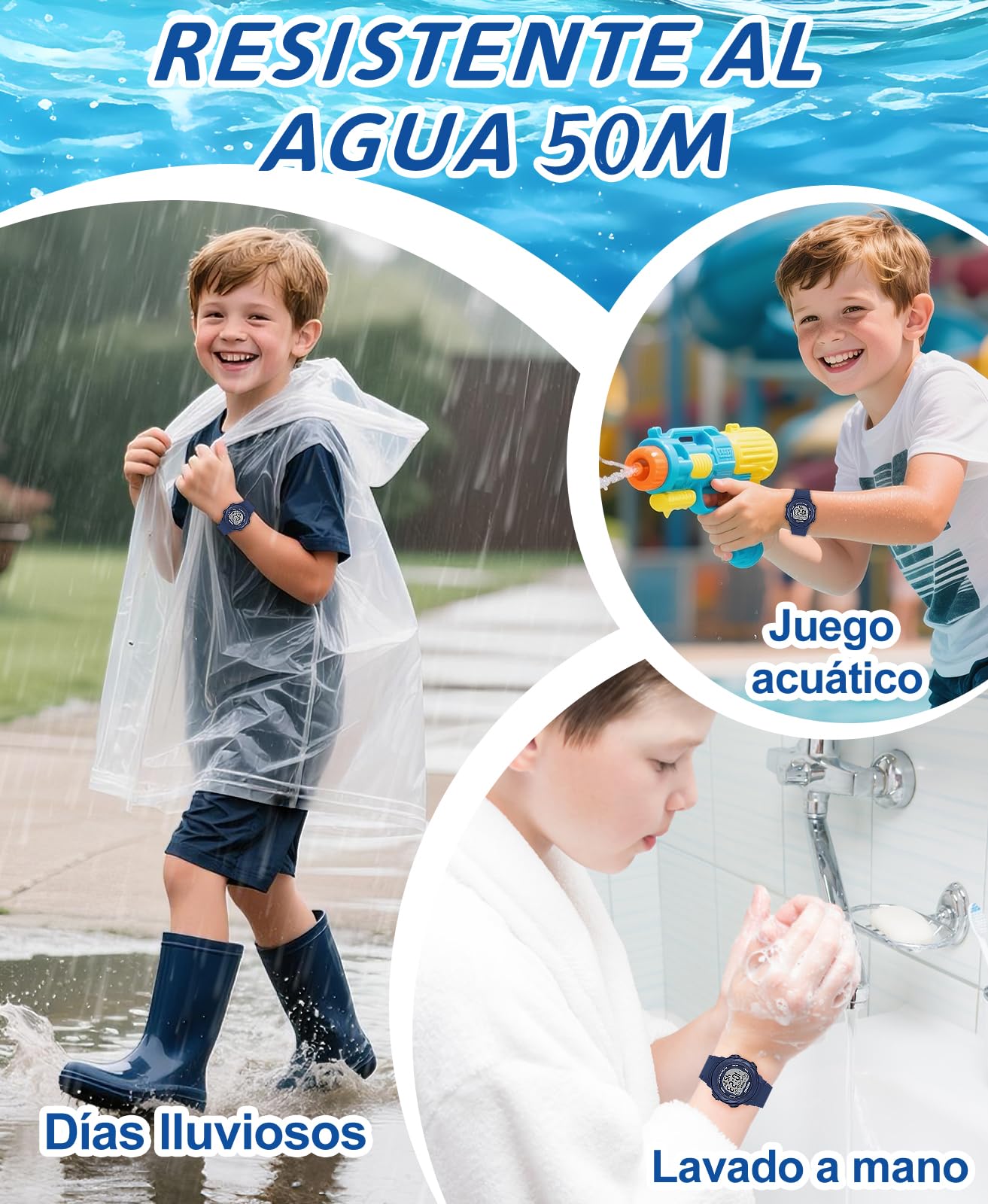 SOCICO Reloj Digital para niños y niñas, Resistente al Agua 5ATM, Reloj Infantil Iluminado con 7 Colores y cronómetro con Alarma para niños y niñas de 5 a 12 años.
