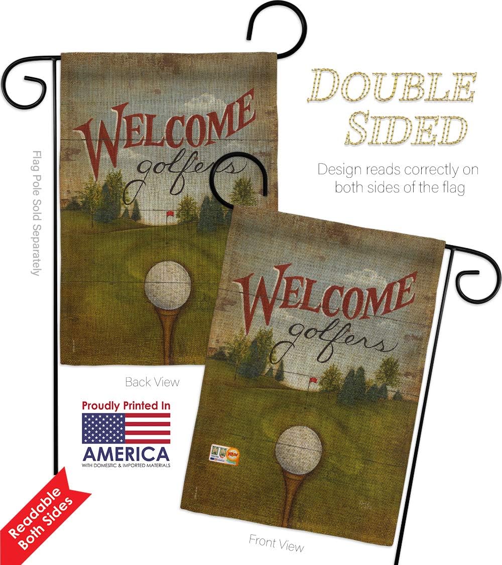 Welcome Golfers Burlap Garden Flag Sports Golf 18 Hole Ball Championship Club Entertainment Activity Physical Small Decorative Gift Yard House Banner Double-Sided Made In USA 13 X 18.5