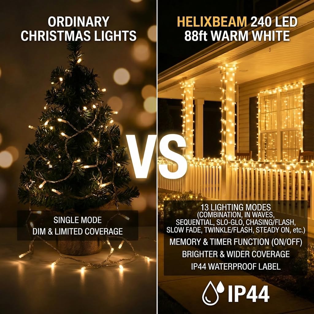 240 LED Christmas Lights Indoor Outdoor, 88Ft Fairy Lights Plug in with 13 Modes & Timer, Twinkle String Lights for Christmas Tree Decoration, Holiday Lights Warm White