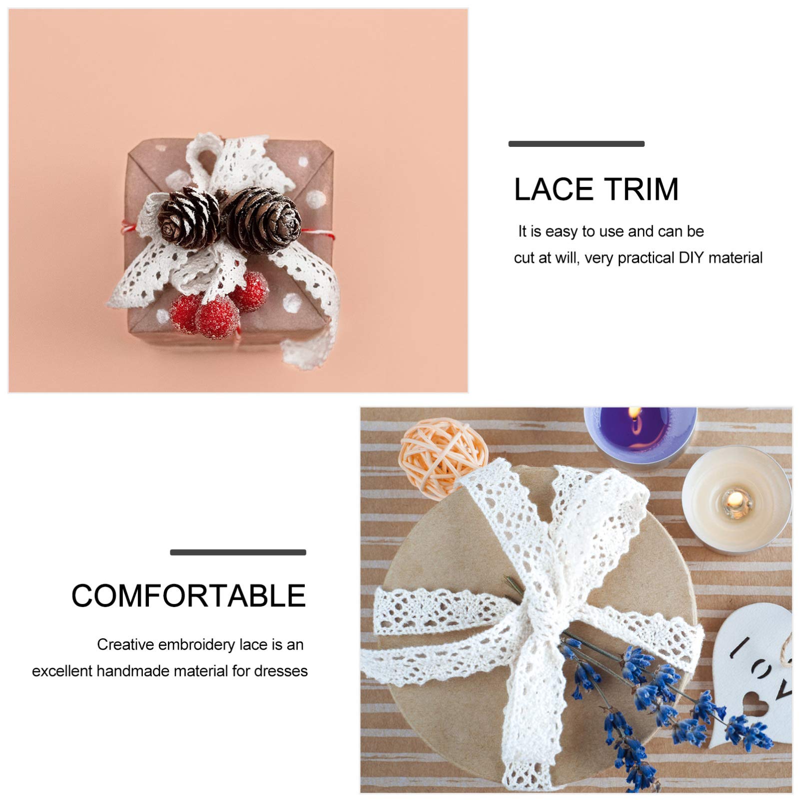 Fettuccia in Pizzo di Cotone Bianco 25 Yards per Cucito | Motivo Floreale, Rotolo da 25 Yards, Adatta per Decorare Borse e Abbigliamento