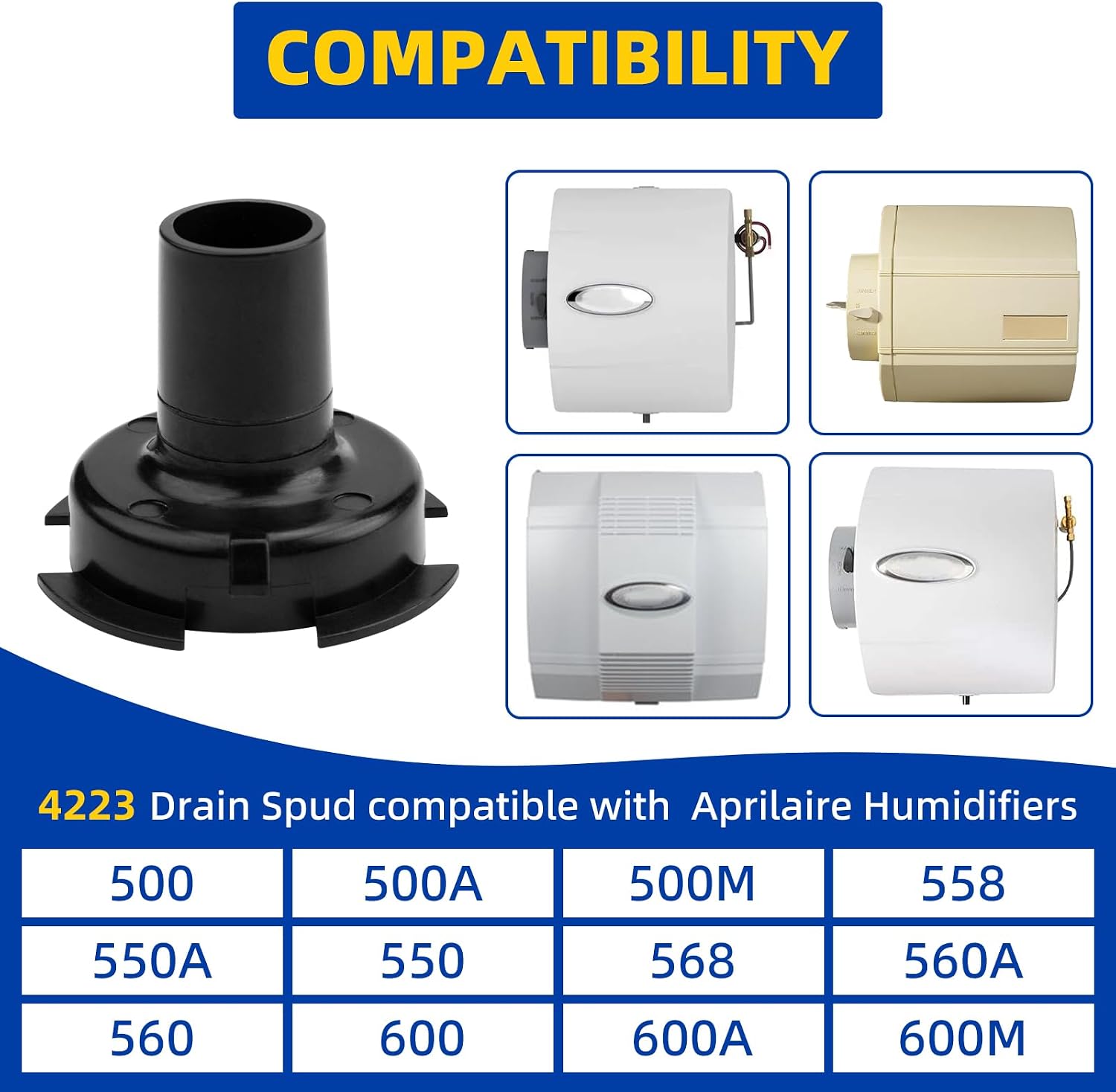 4 Pack 4223 Drain Spud Compatible with Aprilaire Humidifier 500 600 Series Humidifier Part