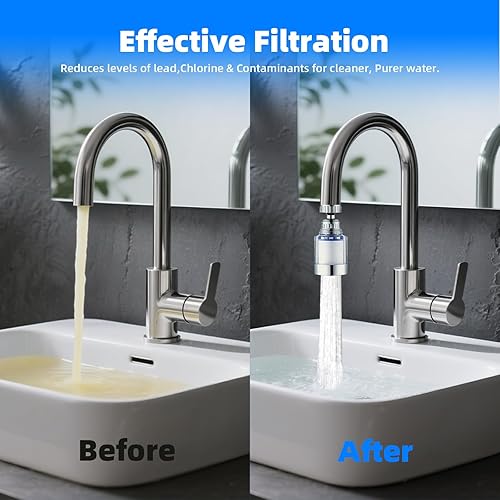 Miniatura 3 de Paquete de 2 grifos de filtro de agua para fregadero, filtro universal de fregadero de baño giratorio de 360, filtro de agua para grifo de cocina,