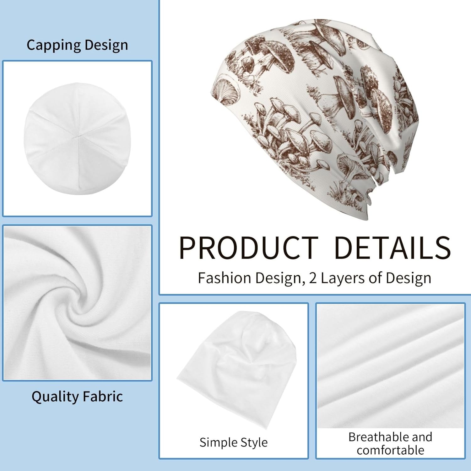 Vintage Mushroom Beanie Hat Slouchy Cap Warm Cancer Headwear Stretch Knitted Hats For Women Men - Image 4