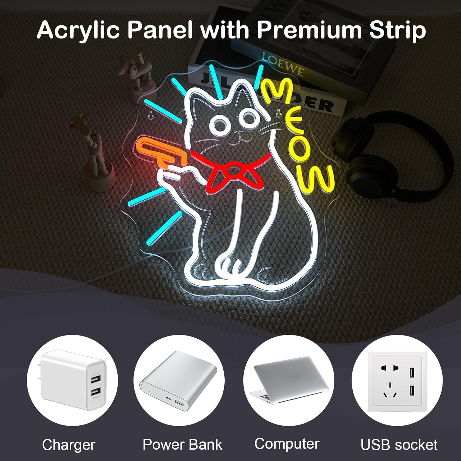 Meow neonowy znak LED, ściemniana, dekoracyjna lampa do salonu, barów, fryzjerów, na wesele, przyjęcie, do pokoju gier, Boże Narodzenie, sztuka, dekoracja ścienna, zasilana przez USB