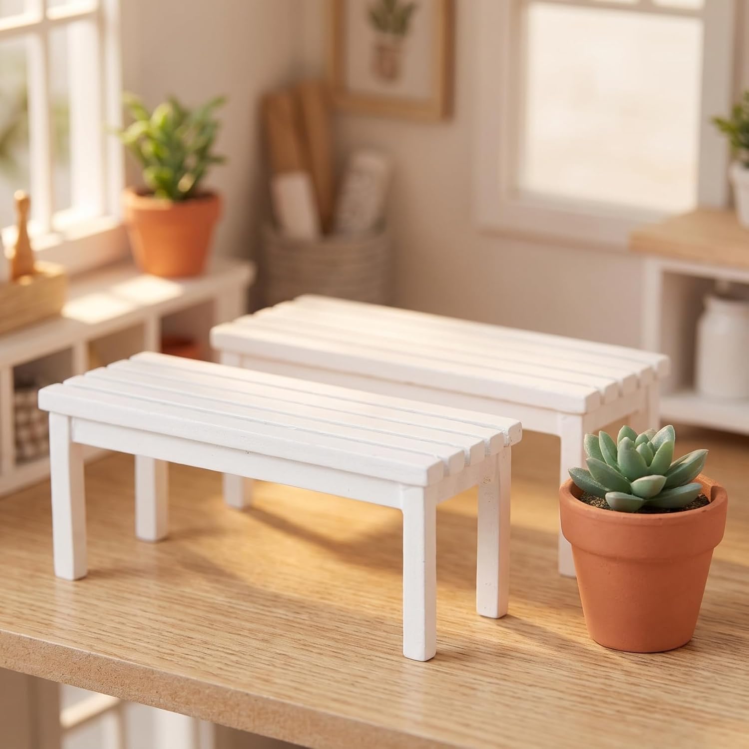 ibasenice 2PCS Miniature Wooden Park Benches, Unpainted Dollhouse Furniture | 3.54 Inch DIY Mini Bench Models for 1:12 Scale Dolls, Fairy Garden Decor, Figurines, Mini Landscape and Craft Projects