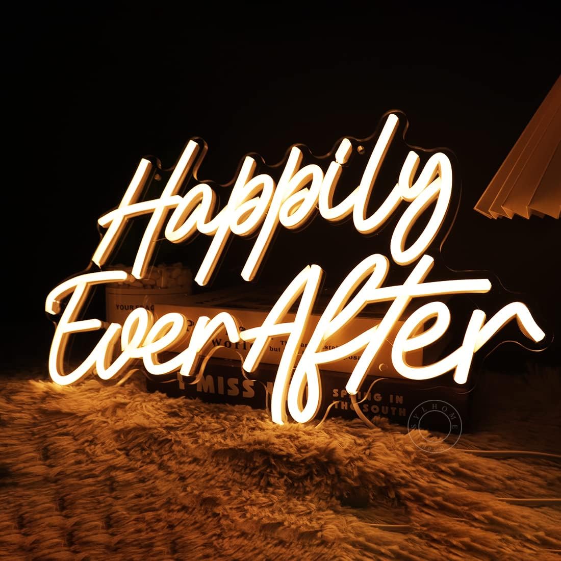 SYLHOME Happily Ever After LED Neon Light Sign Wedding Party Birthday Neon Art Wall Sign Decor USB Bedroom Home Pub Decor Valentine's Day Night Light 5V Warm White 15.75"X9.2" - Image 6