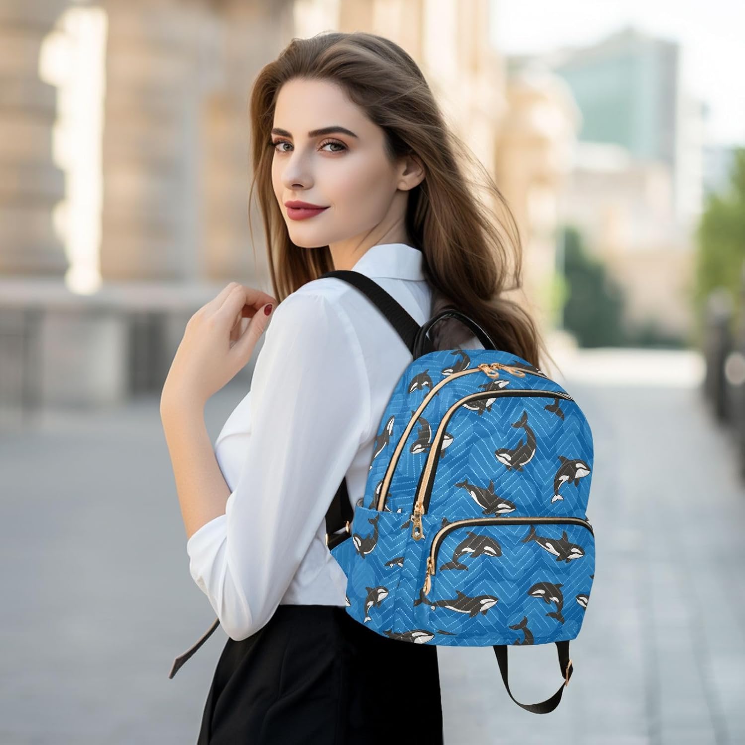 ALAZA Mini Backpack Purse for Women Lightweight Girls Small Size Orca Whale Blue School Teens College Traveling
