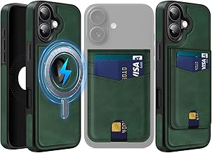 MOBESV 2-in-1 Leather Case for iPhone 16 Plus with Wallet Stand, Magnetic Case for MagSafe, Cover with Card Holder Wallet Stylish, Dark Green