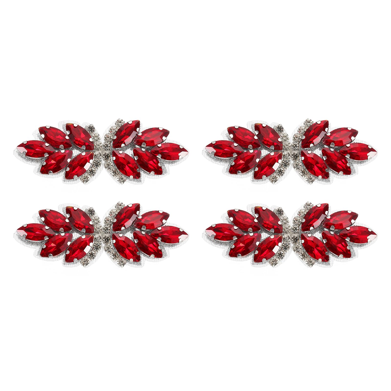 sourcing map 4Pcs Rhinestone Crystal Applique, Handmade Beaded Patches Sew on Patch Crystal Sewing Applique for Bridal Sash Wedding Dress Shoes Bags, Light Red/Silver White