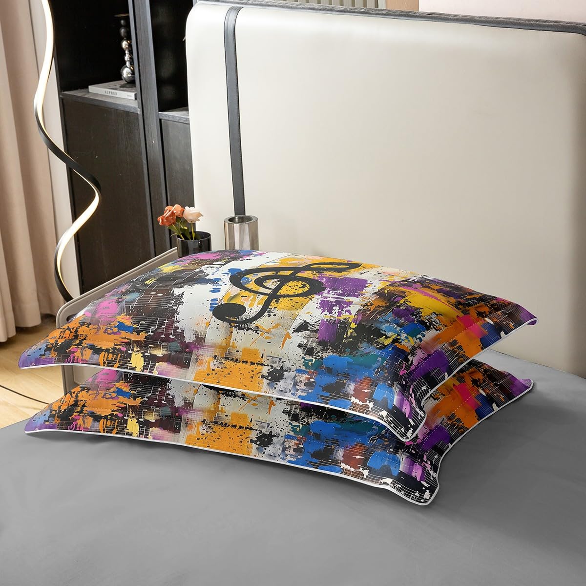 Notas musicales 100 % algodón natural edredón tamaño XL colorido arte callejero graffiti hippie ropa de cama juego de ropa de cama tema musical hip pop música colcha cubierta 3 piezas