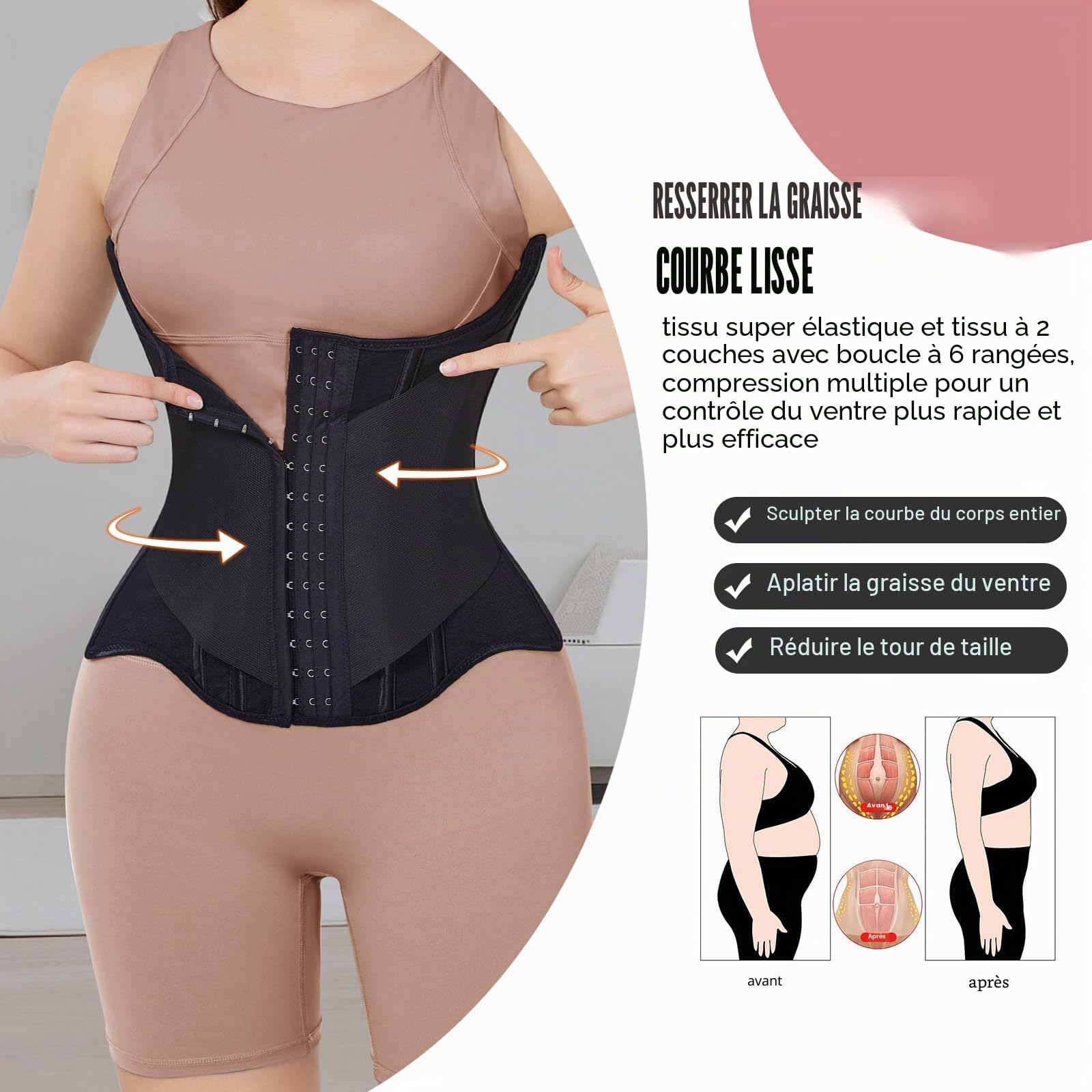 Corset Minceur Femme Ventre Plat, Ceinture Gainante en Forme de U Ceinture Post Partum Corset Minceur Serre Taille Body Sculptant Femme Ceinture Abdominale Serres-Taille