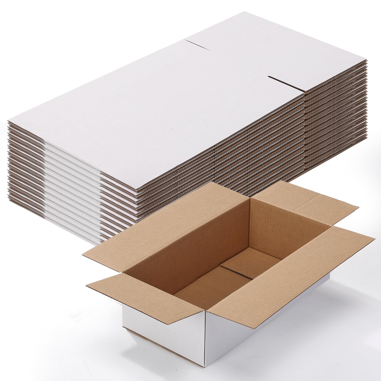 Calenzana 10x6x4 Shipping Boxes Set of 25, White Corrugated Cardboard Box for Mailing Small Business Packing Gifts