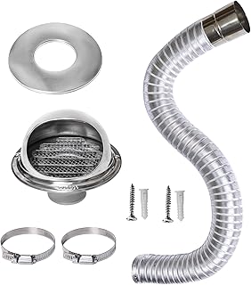 Pellet Stove Intake Kit, 2" x 60'' Extendable & Bendable Fresh Air Intake Vent Pipe Kit, Weather-Resistant Stainless Steel Rain Cover
