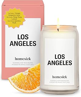 Homesick Scented Candles for Home (Los Angeles) - 13.75 oz Long-Lasting Soy Wax Jar Candle for Women & Men for All Occasions, 60-80 Hours Burn Time - Notes of Orange, Bergamot & Rose