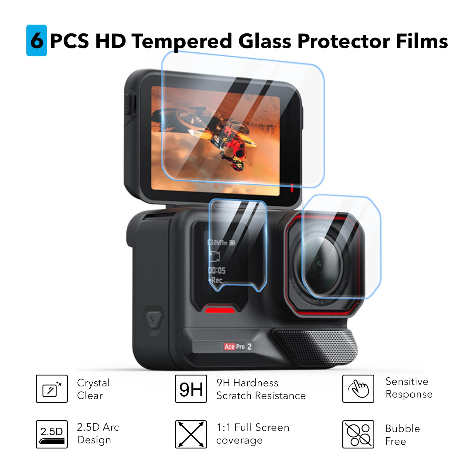 SYMIK Mała torba na Insta360 Ace Pro 2, silikonowa osłona obiektywu, folie ochronne na wyświetlacz i przenośna torba podróżna w twardej obudowie do akcesoriów Insta 360 Ace Pro 2