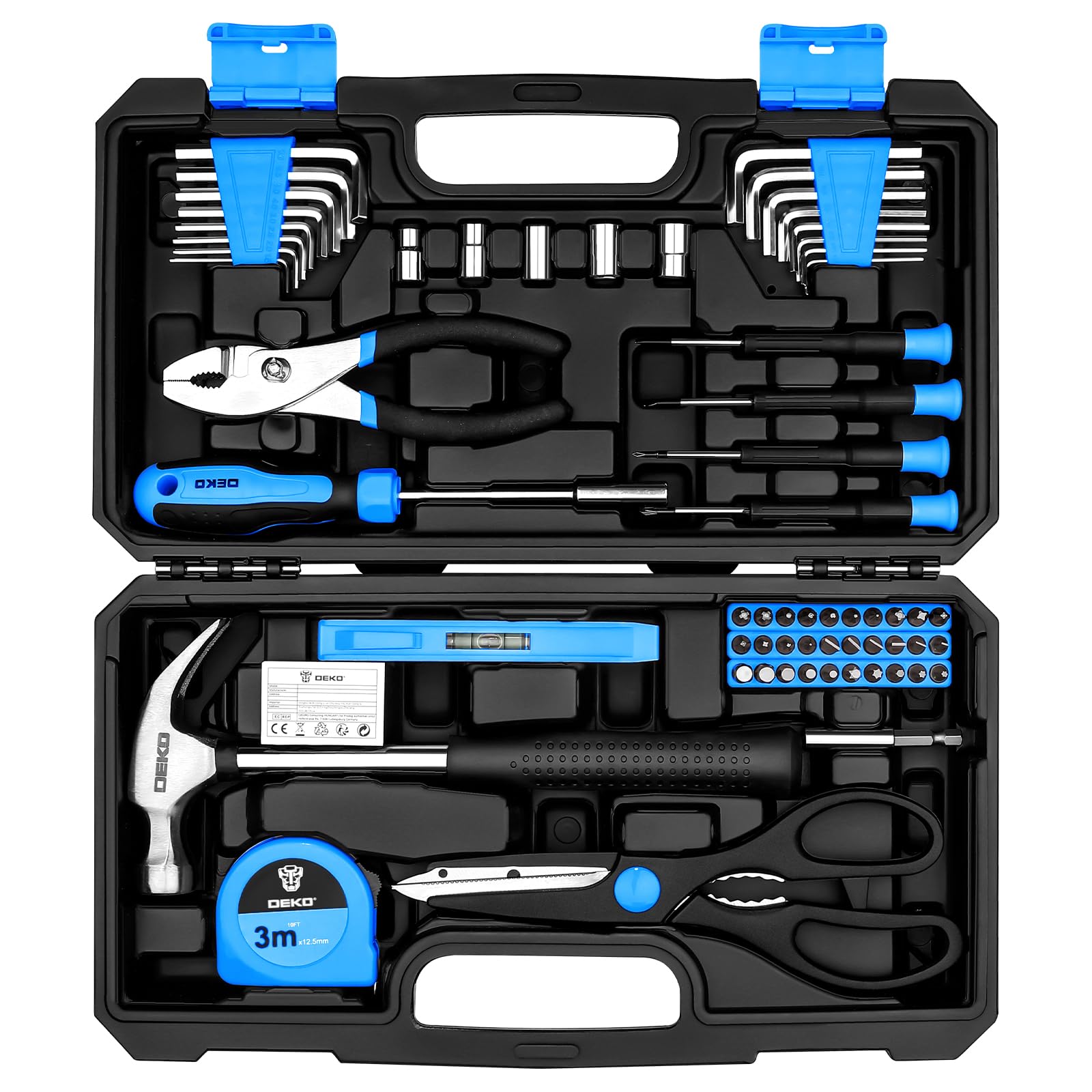 DEKO Tool Kit：Tool Set, Hand Tool Kit Box DIY for Men 62 Pieces, Home Repair DIY Tools Basic Hand Toolbox Sets for Home Blue