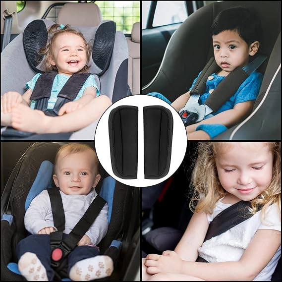 Pack of 2 Seat Belt Pads, Universal Baby Car Seat Belt Protector, Safety Belt, Belt Covers, Shoulder Pads, Shoulder Cushion, Seat Belt Protector Car Seats for Prams, Babies - Black